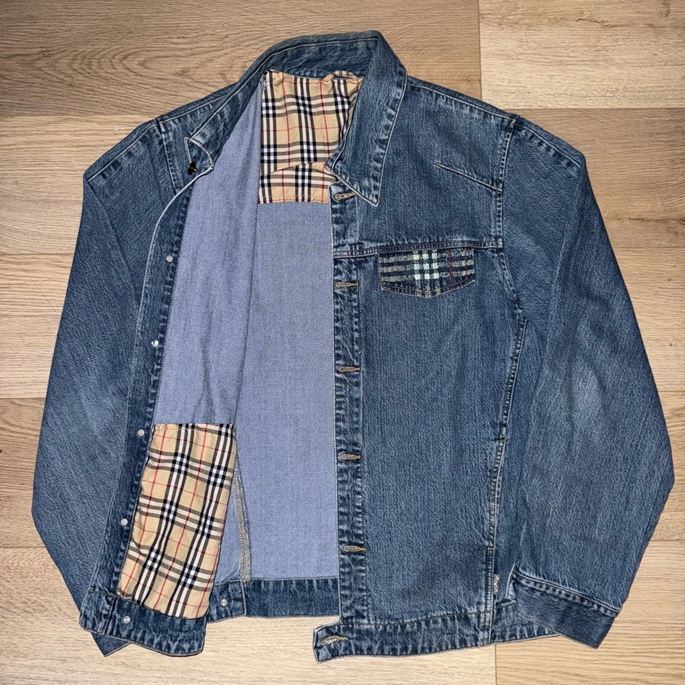 Burberry Check Lined Blue Denim Jacket